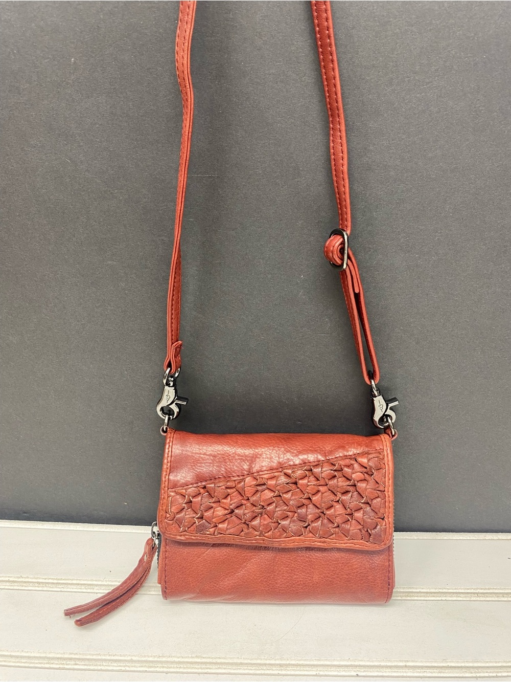 Anthropologie Day & Mood Rust Leather Crossbody Purse Wallet